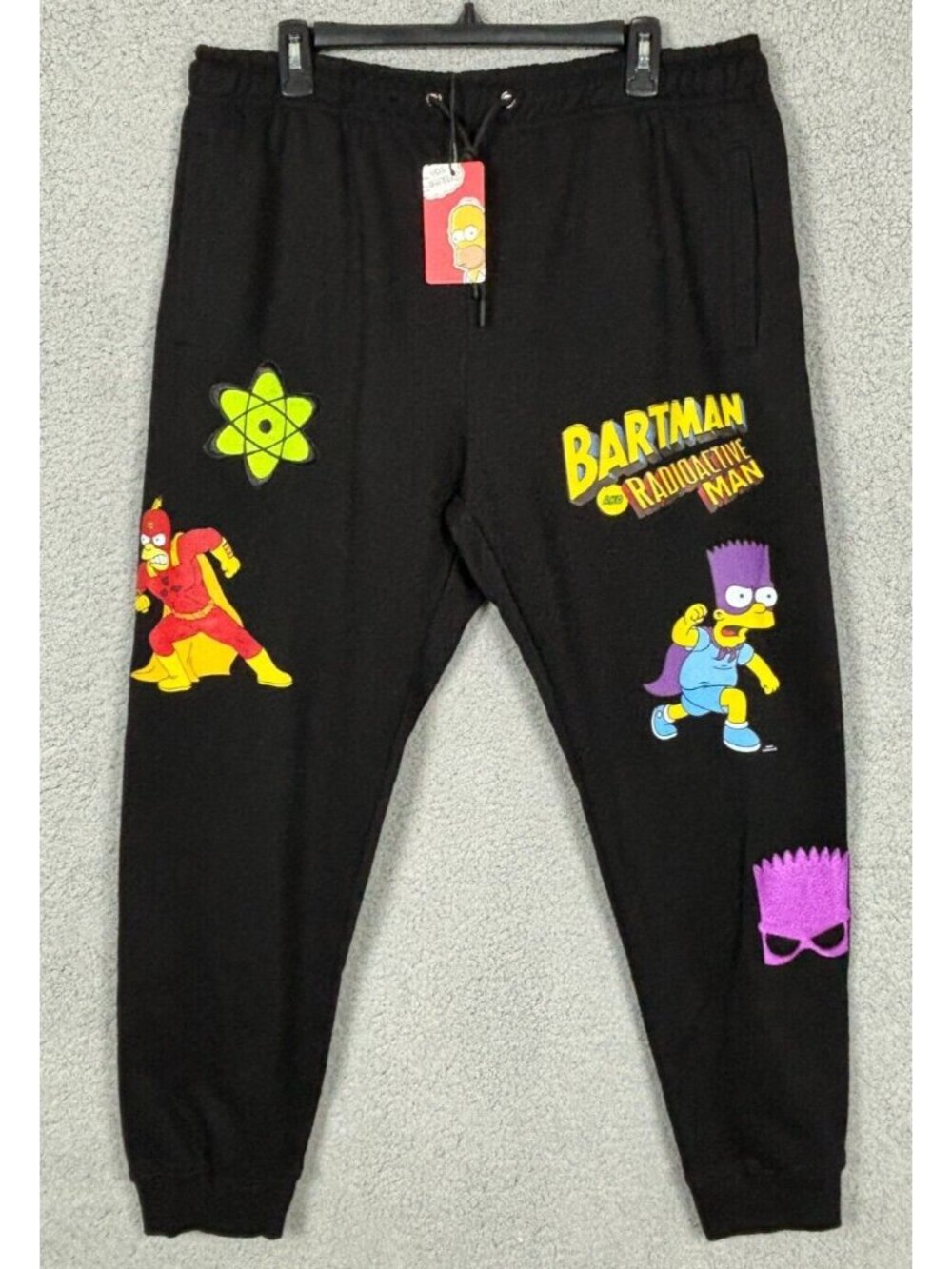 The Simpsons Bartman & Radioactive Man Black Joggers 2XL 100% Cotton NWT's.